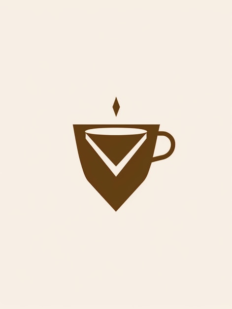 Una taza marrón con un triángulo en la parte inferior que dice v.