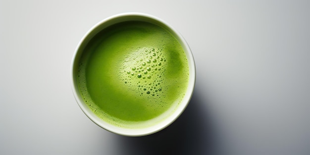 Taza de matcha caliente tradicional japonesa asiática generativa de IA generada por IA de vista de café con leche verde