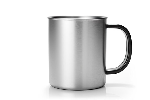 Foto taza de metal aislada sobre un fondo blanco