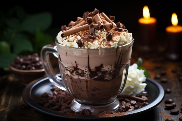 Foto una taza de mocha con virutas de chocolate