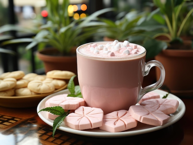 Taza naranja de cacao con rosa blanco