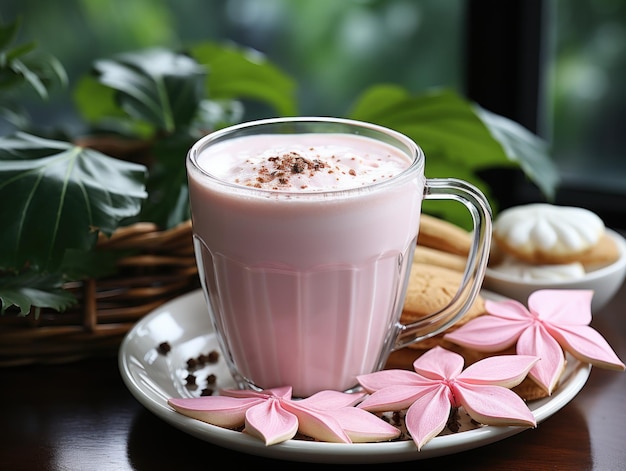 Taza naranja de cacao con rosa blanco