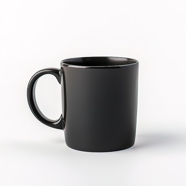 Taza negra sobre un fondo blanco