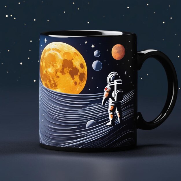 Taza Noche estrellada con luna creciente y astronauta a la deriva