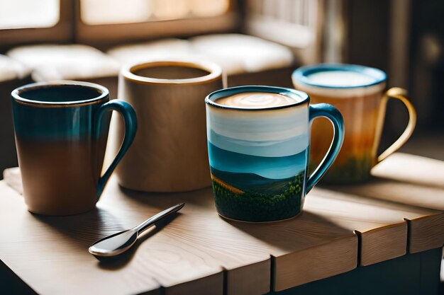 una taza con un paisaje de montaña