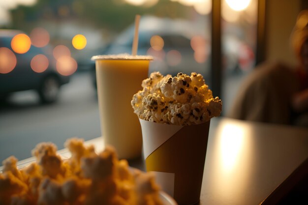 Una taza de palomitas de maíz con una pajita dentro