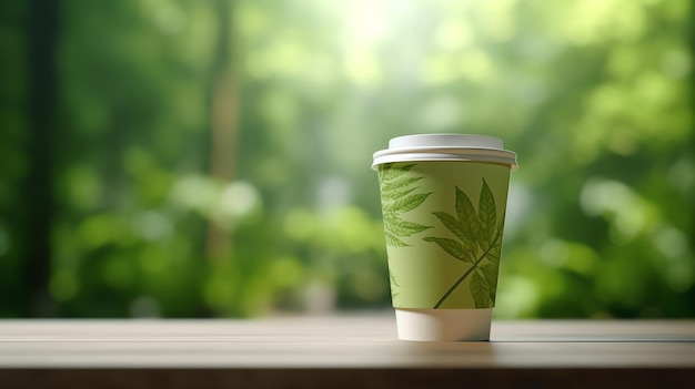 Taza de papel AI generativa con un signo de reciclaje en el fondo de las plantas verdes El concepto de uso