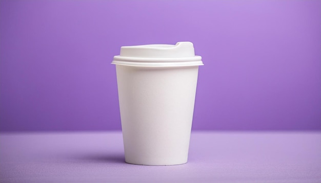 Taza de papel blanco desechable con tapa para té o café Bebida para llevar Imitación de bebida caliente