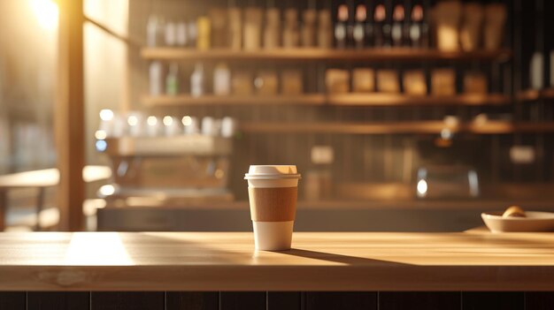 Foto una taza de papel en una superficie de madera en un café