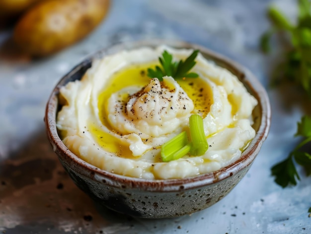 Taza de puré de patatas con guarnición de patatas y apio AR 43