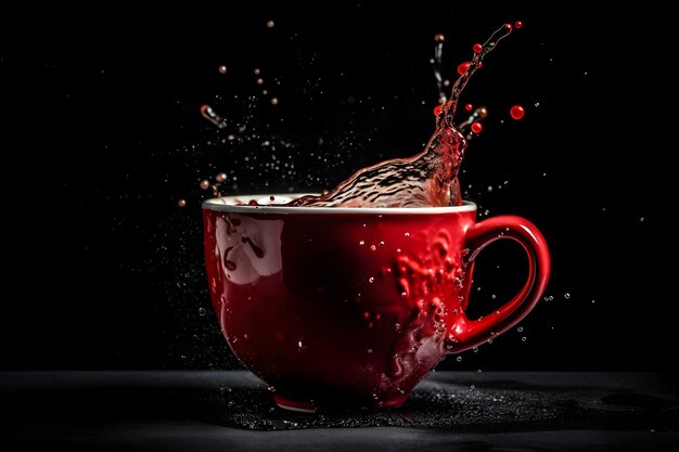 Taza roja con salpicadura Red neuronal generada por IA