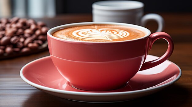 taza roja con taza negra en la mesa de madera