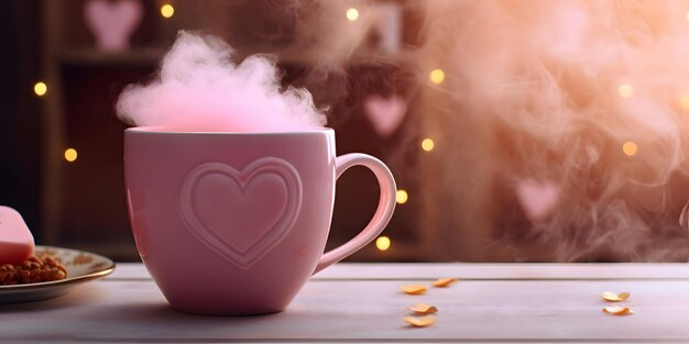 Foto una taza rosa con corazones colores suaves pastel fondo de amor