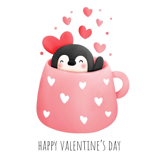 Taza de San Valentín con pingüino