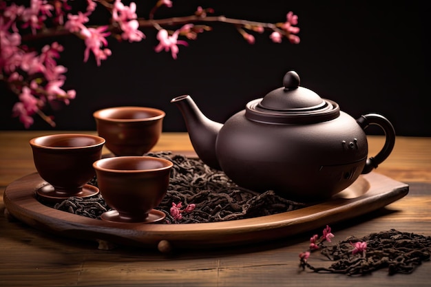 Taza y taza de té tradicionales con té Oolong