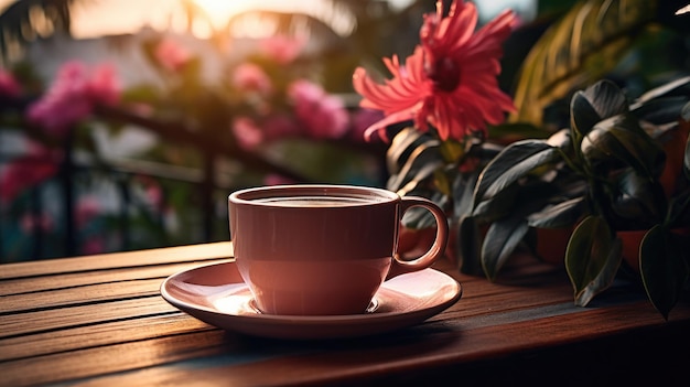 Taza de té en el balcón