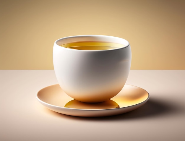 Una taza de té blanco con fondo de color beige suave en la mesa IA generativa