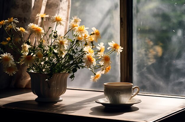 una taza de té clara con hojas de menta junto a la IA generativa