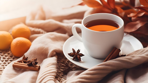 Taza de té con especias de calabaza foto de stock bebida acogedora a la hora del té de otoño