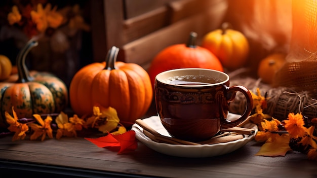 Taza de té con especias de calabaza foto de stock bebida acogedora a la hora del té de otoño