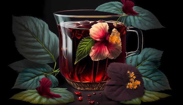 Una taza de té con una flor dentro.