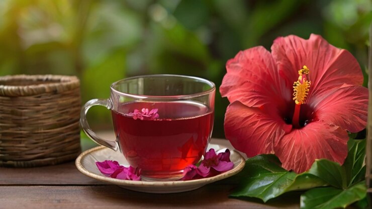 una taza de té con una flor y una flor en ella