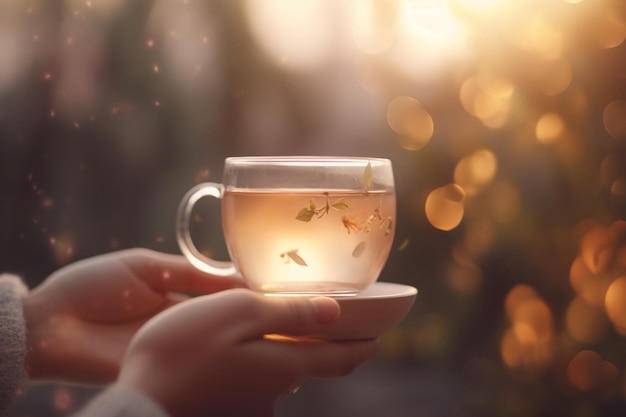 Una taza de té con una flor