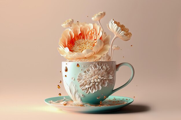 Taza de té con flores