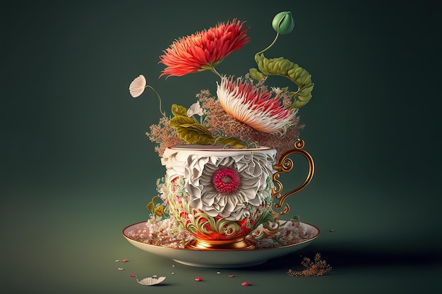 Taza de té con flores