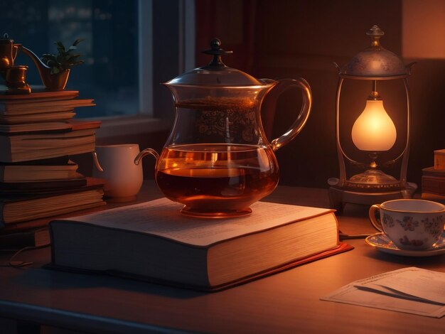 Una taza de té de fondo colorido creativo generado por Ai