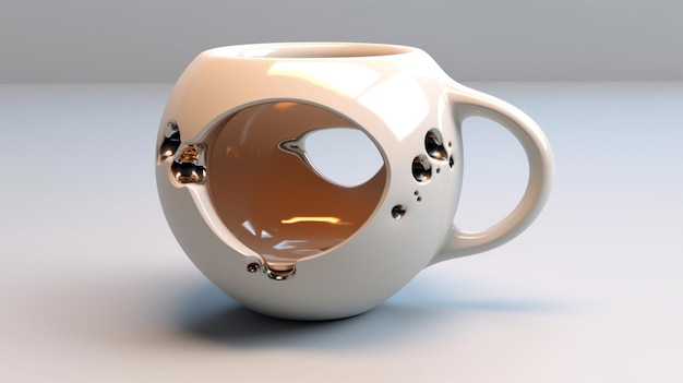 Taza de té futurista con un fondo blanco Ai Generative