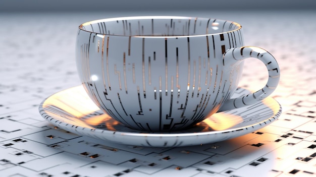 Taza de té futurista con un fondo blanco Ai Generative