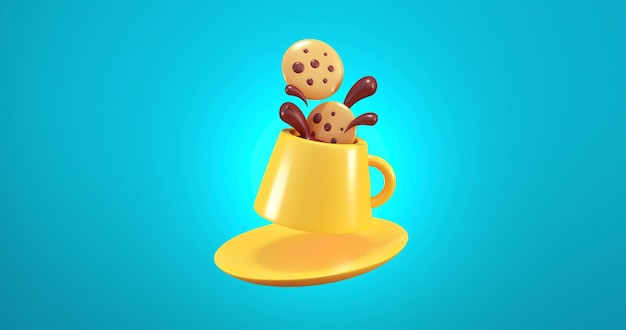 una taza de té con galletas 3d render ilustración