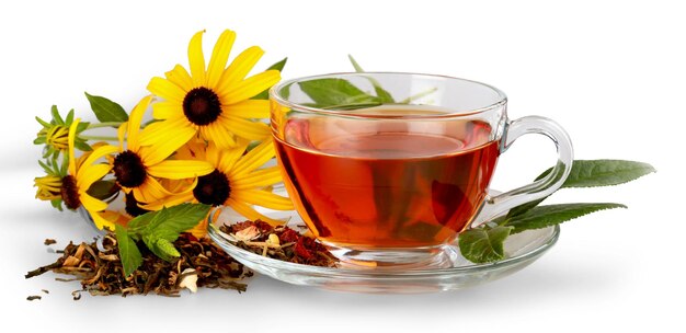 Taza de té con hojas de té