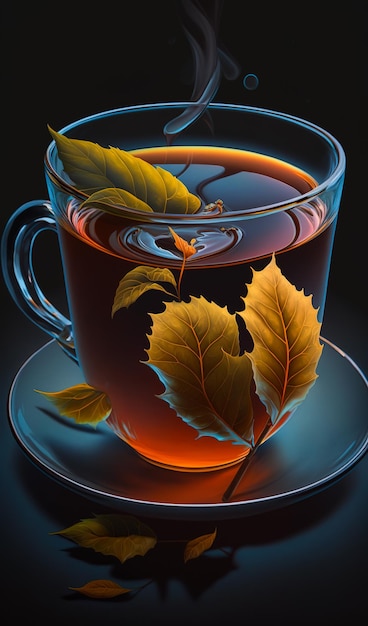 Una taza de té con hojas