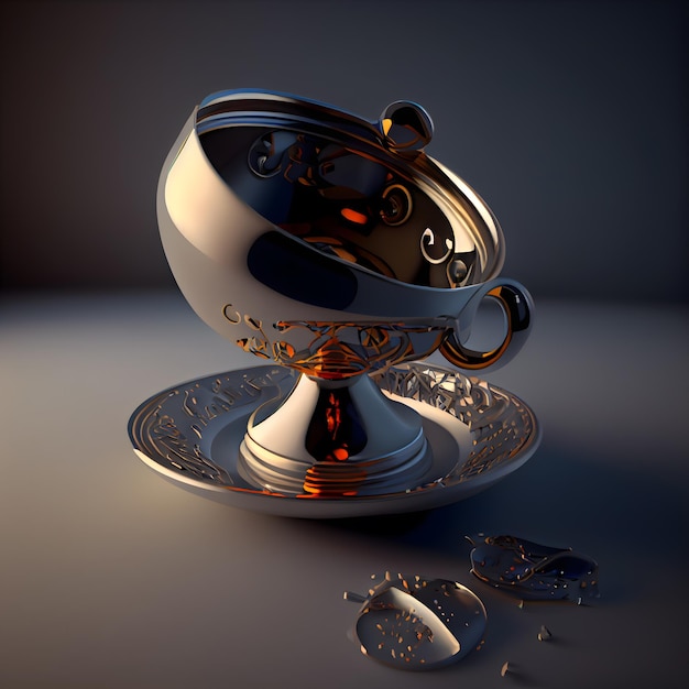 Taza de té en una ilustración 3D de fondo oscuro