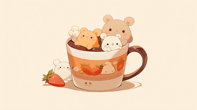 Una taza de té con un lindo animal de dibujos animados