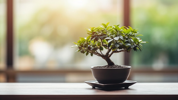 Taza de té en una mesa de madera en una cafetería