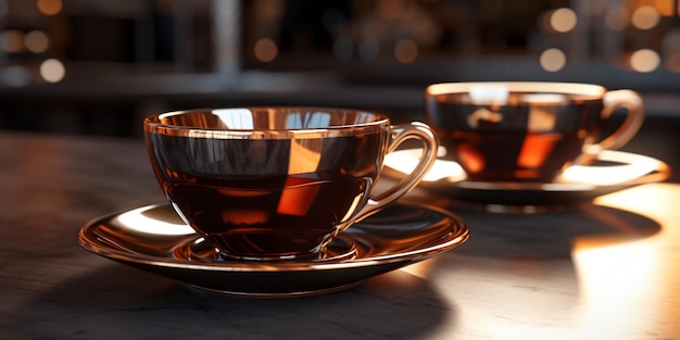 una taza de té en una mesa de madera