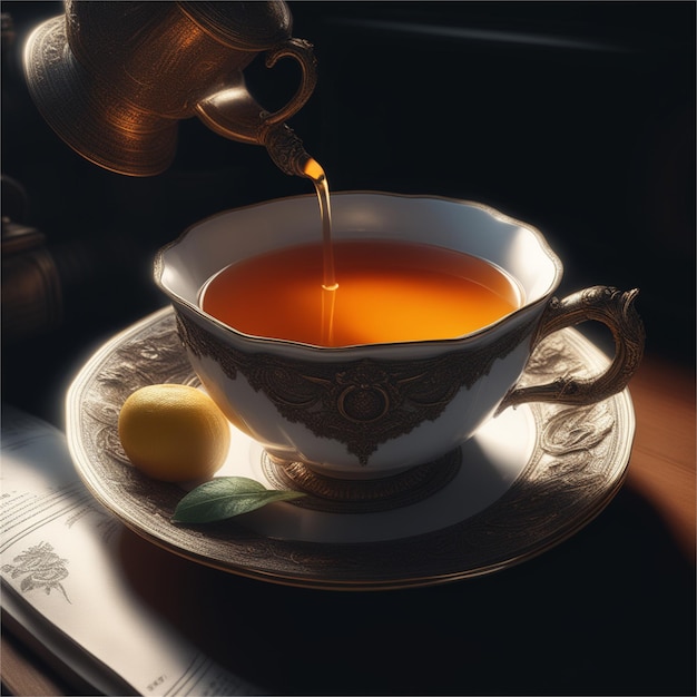 Taza de té en la mesa