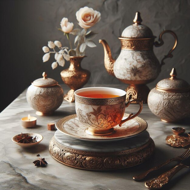 Una taza de té en una mesa