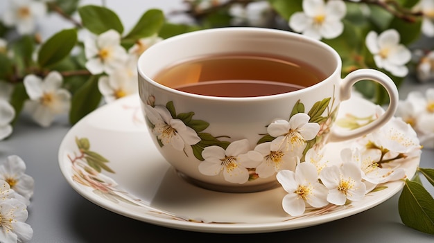 Foto taza de té sobre un fondo blanco