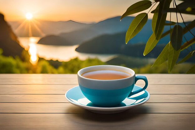 Una taza de té y una taza de té sobre una mesa