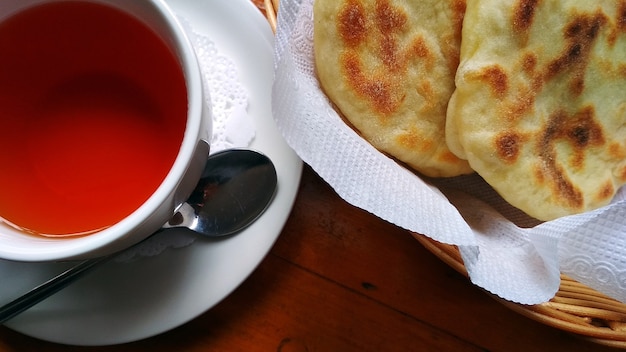 taza de té y tortas de pan