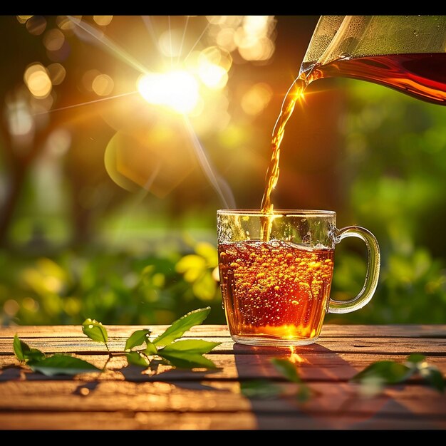 Foto una taza de té se vierte en una taza con las palabras 