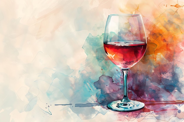 Taza de vino con textura de acuarela Pinceladas pintor Ilustración Decoración de fondo de tendencia