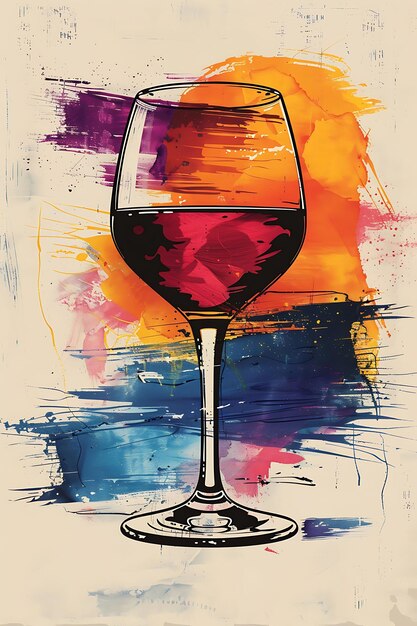 Taza de vino con textura de pinceladas Collaje abstracto Ef Ilustración Decoración de fondo de tendencia