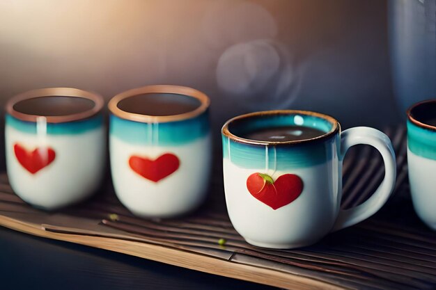 tazas de café con un corazón en el frente.