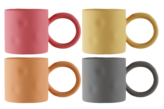 Tazas de café multicolores objeto aislado representación 3d