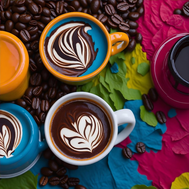 Tazas de café con las palabras "latte" escritas.